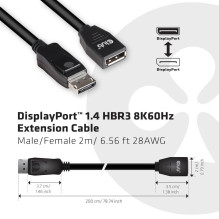 CABLE DP TO DP 2M / M / F CAC-1022 CLUB3D