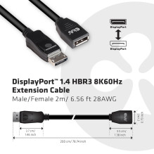 CABLE DP TO DP 2M / M / F CAC-1022 CLUB3D