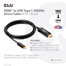 CABLE HDMI TO USB-C 1.8M / M / M CAC-1334 CLUB3D CABLE HDMI TO USB-C 1.8M / M / M CAC-1334 CLUB3D
