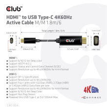 CLUB3D HDMI–USB-C KABELIS 1.8M / M / M CAC-1334 CLUB3D HDMI–USB-C KABELIS 1.8M / M / M CAC-1334
