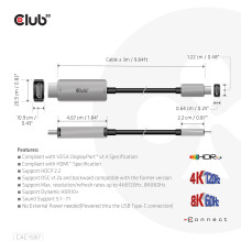 CLUB3D USB-C Į HDMI KABELIS 3M / M / M CAC-1587