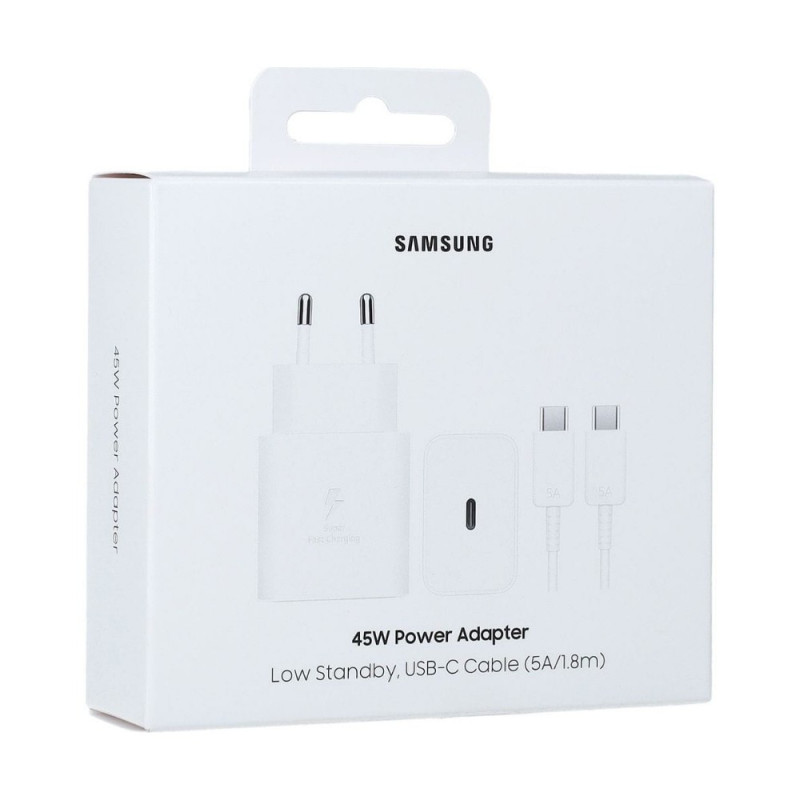 Įkroviklis Samsung EP-T4511XWEGEU 45W USB-C + USB-C to USB-C cable 1.8m baltas