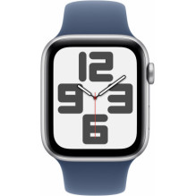 „Apple Watch SE“ (2024) 44 mm sidabrinis / džinsinis dirželis – S / M