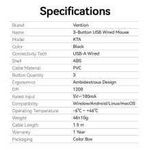 MOUSE USB OPTICAL BLACK / KTABG VENTION