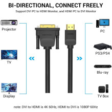 CABLE HDMI TO DVI 5M / BLACK ABFBJ VENTION