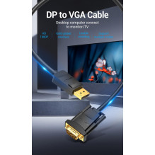 CABLE DP TO VGA 2M / BLACK HBLBH VENTION