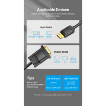 CABLE DP TO VGA 2M / BLACK HBLBH VENTION