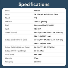 MOBILE CHARGER CAR USB / 3P BLACK FFOB0 VENTION