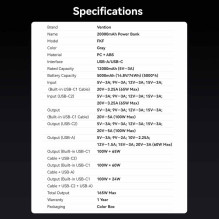 POWER BANK USB 20000MAH 165W / GRAY TFT DISPLAY FKFH0 VENTION