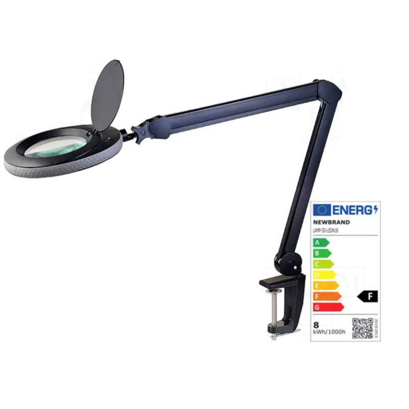 Desk magnifier with LED lighting NEWBRAND 5dpt (×2.25) Ø120mm 60LED 8W 230V black