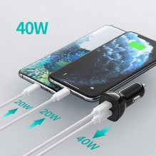 Charger CHOETECH 2xUSB-C: 12-24V, 40W, QC3.0+ PD Charger CHOETECH 2xUSB-C: 12-24V, 40W, QC3.0+ PD
