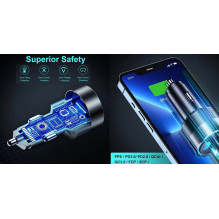 Kroviklis CHOETECH 2xUSB-C, USB-A: 12-24V, 130W, QC3.0, PD3.0, PPS Kroviklis CHOETECH 2xUSB-C, USB-A: 12-24V, 130W, QC3.0, PD3.0, PPS