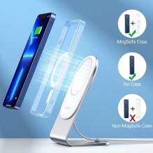 Wireless charger CHOETECH, 15W, magnetic, gray with stand