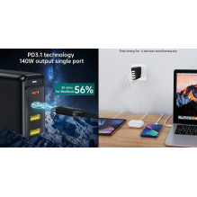 Charger CHOETECH GaN 2x USB Type-C, 2x USB Type-A: 140W, PD3.1, QC3.0 Charger CHOETECH GaN 2x USB Type-C, 2x USB Type-A: 140W, PD3.1, QC3.0
