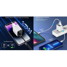 Kroviklis CHOETECH GaN 2xUSB Type-C: 35W, PD Kroviklis CHOETECH GaN 2xUSB Type-C: 35W, PD