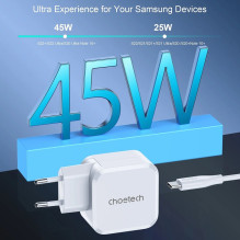 Charger CHOETECH GaN USB Type-C: 45W, PD, QC, PPS Charger CHOETECH GaN USB Type-C: 45W, PD, QC, PPS