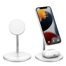 Belaidis Įkroviklis Choetech, 15w, 2in1, Magnetinis, Baltas Su Stovu