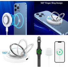 Wireless charger CHOETECH, 15W, 2in1, magnetic, white with ring