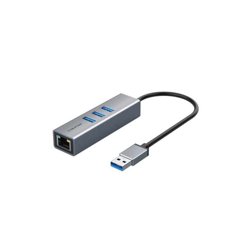 Premium adapteris USB 3.0 - USB 3.0 (3 Ports) + RJ45, 0.15m