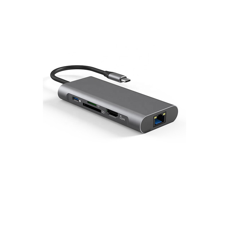 Adapteris USB Type-C - 2 x USB 3.0, 1x USB 2.0, 1x Type C (PD), HDMI, SD, RJ45