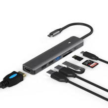 Adapteris USB Type-C - HDMI, 3x USB Type-A, SD, TF, USB Type-C PD100W