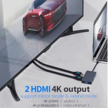 Adapter USB Type-C - 2x HDMI, 1x VGA, 1x USB Type-A, 1x USB Type-C PD60W