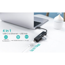 Adapter CHOETECH USB Type-C - 1x RJ-45, 3x USB Type-A