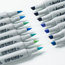 Double-sided markers - felt-tip pens ARRTX Oros (24 colors, blue shade)