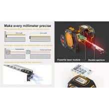 Lazerinis atstumo matuoklis su matavimo juosta 60m / 5m Lazerinis atstumo matuoklis su matavimo juosta 60m / 5m
