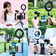 Blogger kit with LED ring light, stand, phone holder and microphone