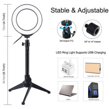 LED žiedinė lempa 12cm, su trikoju staliniu stovu iki 24.5cm, USB, RGBW LED žiedinė lempa 12cm, su trikoju staliniu stovu iki 24.5cm, USB, RGBW