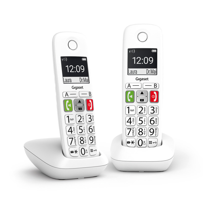 Cordless Phone - Gigaset E290 Duo Large Buttons, 150 Phonebook Entries, White