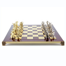 Manopoulos 'Labors of Hercules' Metal Chess Set with 36cm Chessboard