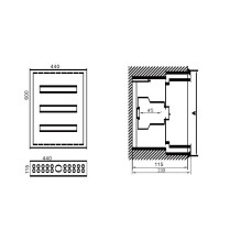 Distribution Panel Tibox 440x600x115mm 3x16mod., Ip54, Flush-mounted