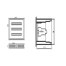 Distribution Panel Tibox 440x600x115mm 3x16mod., Ip54, Surface Mounted