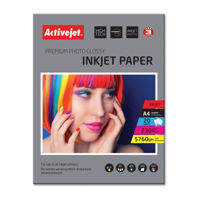 Photo Paper - Activejet AP4-230G20 Glossy A4 20 Sheets, White