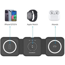 Wireless Charger - CHOETECH 15W 3in1 Magnetic Flexible Black Wireless Charger - CHOETECH 15W 3in1 Magnetic Flexible Black