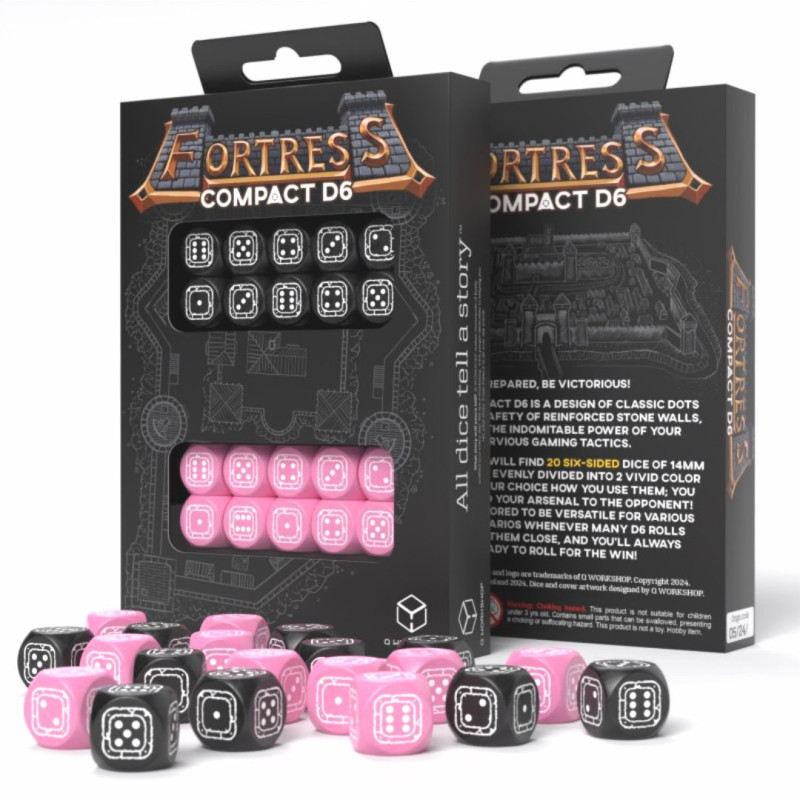 Q-workshop Fortress Compact D6 Black Pink Dice Set