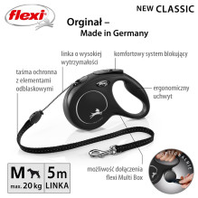 Dog Leash - Flexi Classic Retractable Cord 5m Black