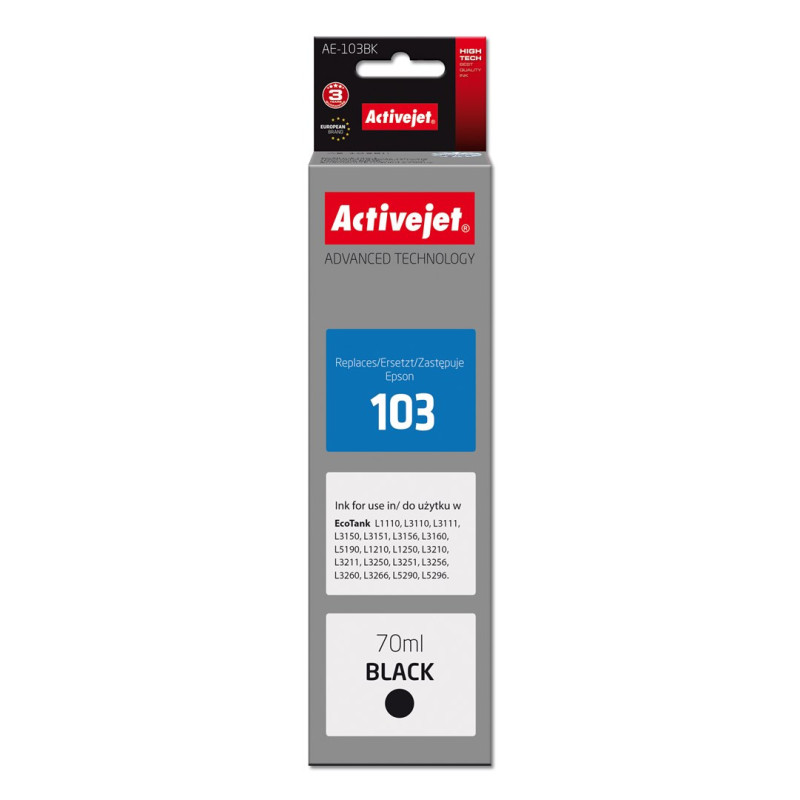 Printer Ink Cartridge - Activejet AE-103Bk, Black