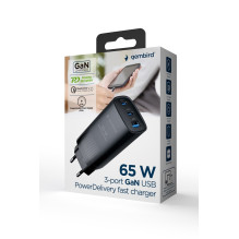 Mobilus Įkroviklis - Gembird 65W Greitas Įkroviklis, Juodas