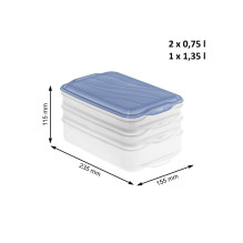 Maisto Saugojimo Indas - ROTHO Rondo 2x0.75L, 1x1.35L Mėlynas