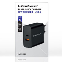 Charger - Qoltec 52381 90W PD 1xUSB-C 1xUSB Black Charger - Qoltec 52381 90W PD 1xUSB-C 1xUSB Black