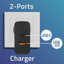 Įkroviklis - Qoltec 52381 90W PD 1xUSB-C 1xUSB Juodas Įkroviklis - Qoltec 52381 90W PD 1xUSB-C 1xUSB Juodas