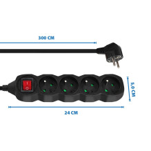 Extension Cord - Esperanza ELK213K 4 AC Outlets 3m Indoor Black Extension Cord - Esperanza ELK213K 4 AC Outlets 3m Indoor Black