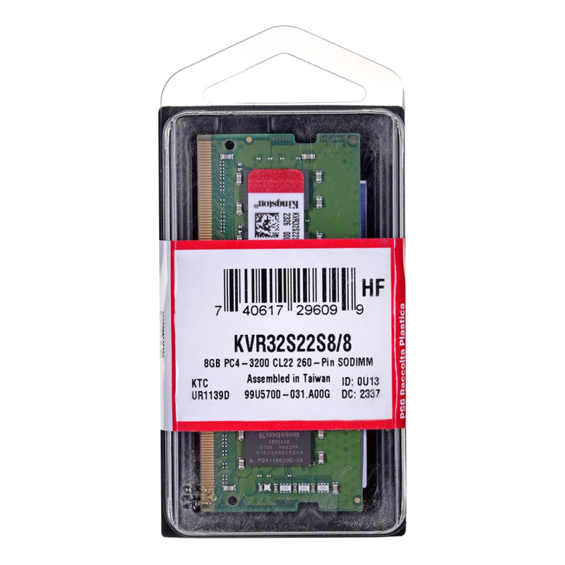 RAM Modulis - Kingston Technology Kvr32s22s8 / 8 8GB Ddr4 3200mhz