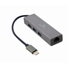 Tinklo Adapteris - Gembird A-CMU3-LAN-01 su 3 Prievadų USB 3.1 Šakotuvu Tinklo Adapteris - Gembird A-CMU3-LAN-01 su 3 Prievadų USB 3.1 Šakotuvu