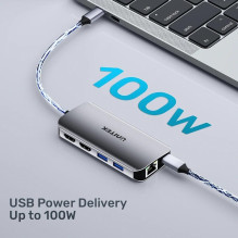 USB-C Hub - UNITEK 2X HDMI 4K, RJ45, PD 100W Grey