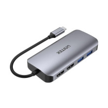 USB-C Hub - UNITEK 2X HDMI 4K, RJ45, PD 100W Grey