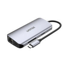 USB-C Hub - UNITEK 2X HDMI 4K, RJ45, PD 100W Pilkas